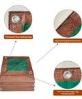 Detail of 5x7 Ft Waterproof Tarp Built With 7 Mil Thick Poly, highlighting heavy duty grommets and reinforced edges, green-brown color