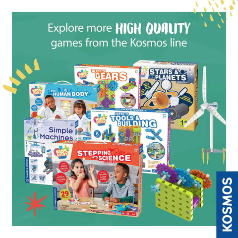 Image showing Kids First Gears STEM Kit For Ages 3 And Up Hands On Gear Powered Models Four Builds Learn Gears Power And Motion Mechanical Engineering With Durable Parts For Curious Young Learners Fun And Educational and other Kosmos educational games.