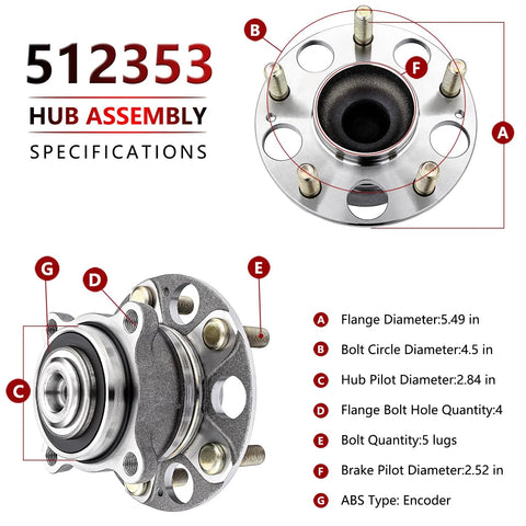 Specifications of Pair Rear Wheel Bearing And Hub Assembly Fits Acura TSX 2009 To 2014 And Honda Accord 2008 To 2012