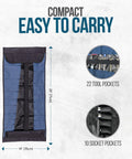 32 Pocket Tool Roll Organizer With 22 Pockets And 10 Socket Holders display, dimensions 28x14 inches