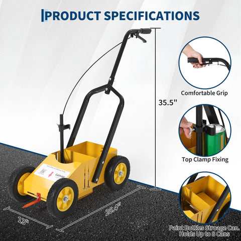 Heavy Duty Adjustable Line Striping Machine For Lawns, Parking Lots And Sports Fields, side view specifications
