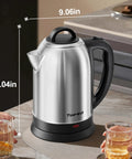 2.5L Large Electric Kettle With Stainless Steel Construction BPA Free Fast Boil Auto Shut Off on kitchen counter next to drinks