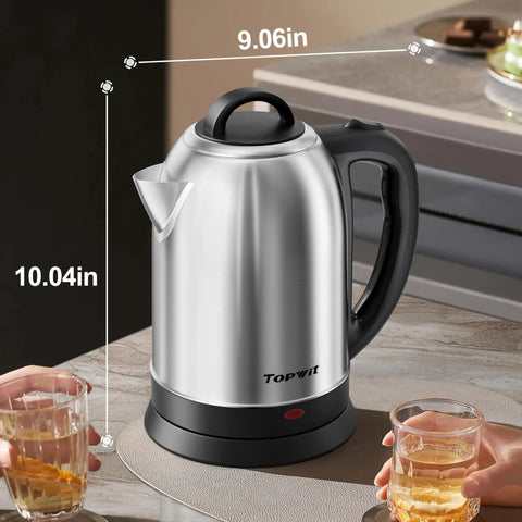 2.5L Large Electric Kettle With Stainless Steel Construction BPA Free Fast Boil Auto Shut Off on kitchen counter next to drinks