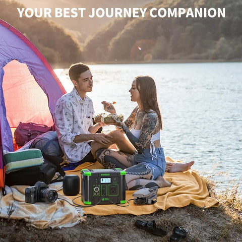 Couple camping with Go To Portable Power Station With 330W Continuous Output, 288.6Wh Battery by the lake