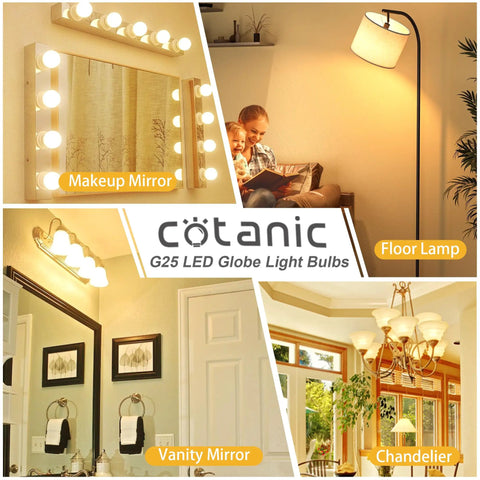8 Pack LED Globe Light Bulbs 6000K Daylight White G25 Vanity Bulbs with E26 Base in various home lighting settings