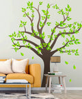 Giant Cartoon Brown Tree Wall Decals Set, Peel and Stick Leaves, Removable Wall Sticker in living room setting