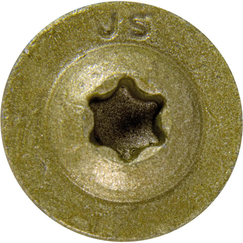 Pro Grade Heavy Duty Number 14 By 1 Inch Construction Lag Screws Torx Star Drive Modified Truss Washer Head view from above.