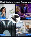 Collage showing home, game, data center, and office scenarios with Cat6 Ethernet Cable 10 Ft Flat 5 Pack Snagless RJ45 Connectors