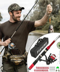 Fly Rod And Reel Combo For Travel And All Terrain Fishing with telescopic rod and kit shown with caught fish outdoors.
