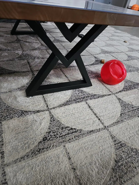 Diamond Shape Black Metal Desk Legs 16 Inch Set Of 2 for Coffee Tables Industrial Modern Base under a table on patterned carpet