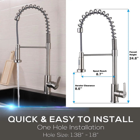 High Arc Kitchen Sink Faucet With Single Handle And Pull Out Spray Head In Stainless Steel Brushed Finish Powerful Sprayer