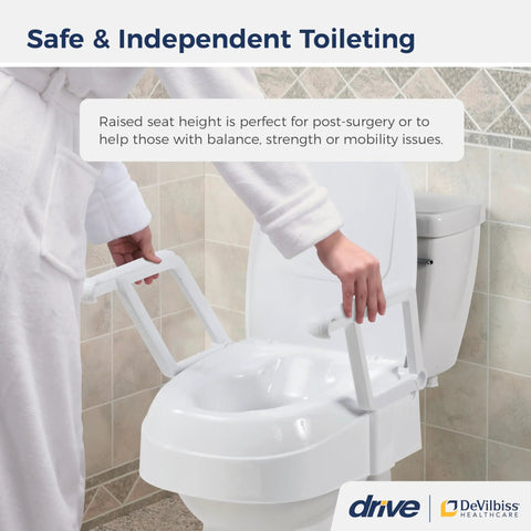 Universal Raised Toilet Seat With Handles For Seniors And Post Surgery Care 3 Height Settings Easy Install No Fuss Grips