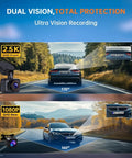Front And Rear Dash Cam 2.5K Dual Car Camera With 2560x1440 Front And 1080P Rear Night Vision diagram showing coverage angles