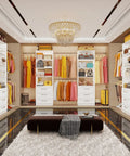 Installed Two Set Closet System With 6 Drawers, 8 Expandable Hanging Rods And Adjustable Shelves, Modular Wood Organizer Tower