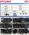 220 Piece Dang Tough Carbon Steel Phillips Pan Head Wood Screws Assortment Kit in a divided case with various sizes.