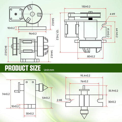CNC Milling Machine Rotational Axis 4th Axis Kit With 65mm 3 Jaw Chuck And Nema17 Stepper Motor For CNC Engraving 54mm Tailstock 4 To 1 Reduction Belt Delay Mode High Precision Rotary Table For Machining