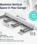 36 Inch Heavy Duty Wall Mounted Tool Organizer Rack For Garage And Garden Holds Up To 250 Lb 4 PVC Coated Hooks Gray Steel