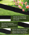 Workhorse 40 Ft Galvanized Steel Landscape Edging Kit With 12 Pack Panels For Lawn Borders, 40 Inch Long By 8 Inch High, No Dig Hammer In Border With 13 Clips, Bendable Metal Strips For Garden Edges, close-up on polished tips and interlocking pieces illustration