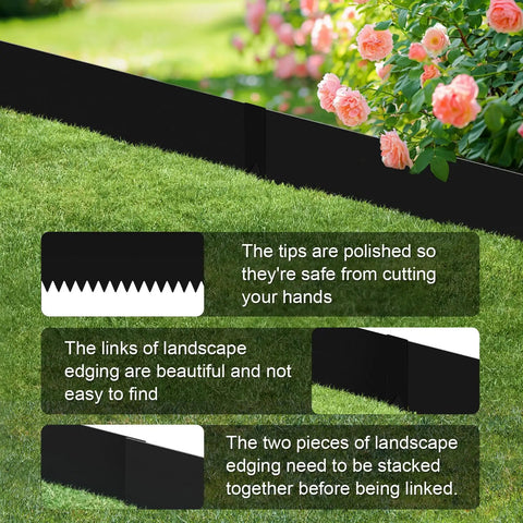 Workhorse 40 Ft Galvanized Steel Landscape Edging Kit With 12 Pack Panels For Lawn Borders, 40 Inch Long By 8 Inch High, No Dig Hammer In Border With 13 Clips, Bendable Metal Strips For Garden Edges, close-up on polished tips and interlocking pieces illustration