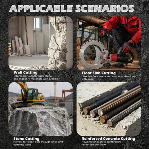 Heavy Duty 16-Inch Electric Concrete Ring Saw With Water Pump in use for wall, floor slab, stone, and reinforced concrete cutting.