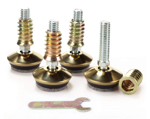 Swivel Furniture Levelers Kit Adjustable Heavy Duty Leveling Legs for Tables Chairs Cabinets With Felt Pads 4 Pack 34mm D Golden Finish