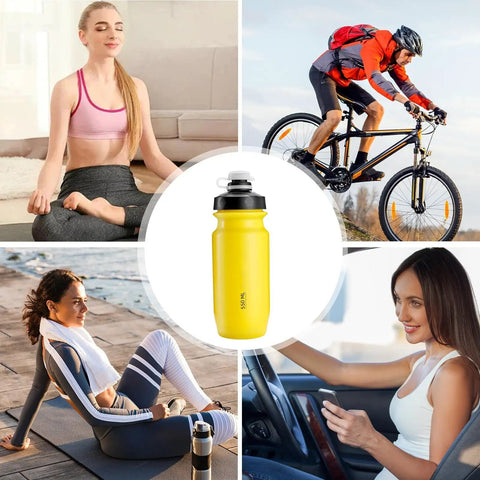 18 Oz Spill Proof Water Bottle for Camping and Outdoors with various lifestyle activities shown around it