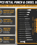 16 Piece Metal Punch And Chisel Set For Wood And Auto Projects With Precision Sharpened Edges, Heavy Duty And Impact Resistant