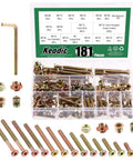 All In One M6 Zinc Plated Furniture Hardware Replacement Kit With 181 Pieces Including Hex Socket Cap Bolts shown in box