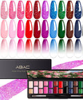 24 Color Hema Free Solid Gel Nail Polish Kit with Ombre Gel Polish and Pat Paint Gel in Blush Pink and Midnight Blue