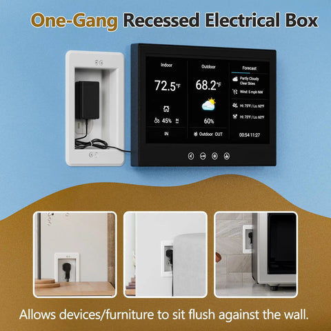 Recessed Wall Outlet Box For TV Mounts And Home Theater 1 Gang Flush Mount Electrical Box installation examples and details