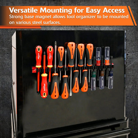 Aluminum Magnetic Screwdriver Organizer For A Snappy Toolbox Setup Holds Up To 16 Screwdrivers And Small Tools Red Finish Mounted
