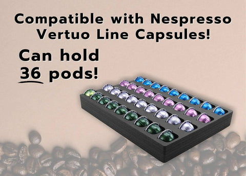 36 Compartment Drawer Organizer For Nespresso Vertuo VertuoLine Coffee Pods Black Waterproof Foam Tray Insert Keeps Kitchen And Home Office Counter Clutter Under Control Washable Fits 12.6 X 17.9 Inches.