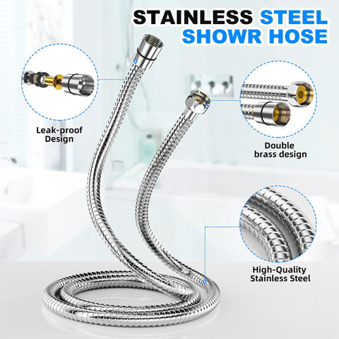 Stainless steel hose part of 10 Mode Handheld Shower Head Set With Bangin High Pressure Flow 59 Inch Stainless Steel Hose Adjustable Brass Bracket All Chrome Finish Easy Install Durable Build Spa Like Shower Experience Model US 14591