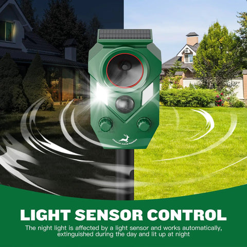 Solar Powered Ultrasonic Animal Repellent 4 Pack Waterproof Cat Deterrent With Flashing Lights And Motion Sensor For Outdoor Yard To Keep Pests Away And Keep Your Yard Pest Free From Cats Coyotes Raccoons And Deer Naturally, light sensor control