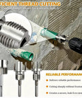 Tepvoker Pvc Pipe Threader Kit With Internal And External Threading Dies for precise cutting on 1/2 inch, 3/4 inch, and 1 inch pipes.