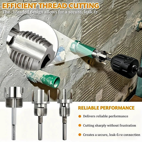 Tepvoker Pvc Pipe Threader Kit With Internal And External Threading Dies for precise cutting on 1/2 inch, 3/4 inch, and 1 inch pipes.