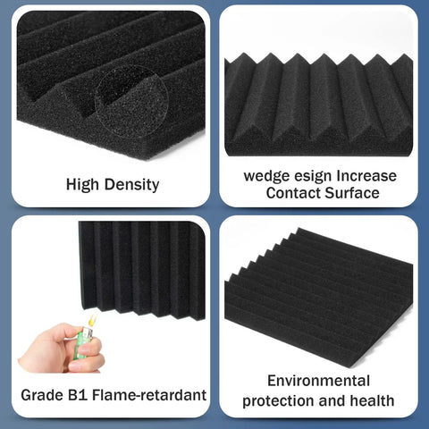100 Pack Soundproof Foam Panels For Walls, 12x12 Inch Acoustic Tile with high density and flame-retardant design.