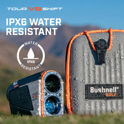 Game Ready Tour V6 Shift Rangefinder With Slope Compensation, 1300 Yard Range, waterproof IPX6 design and protective case outdoors