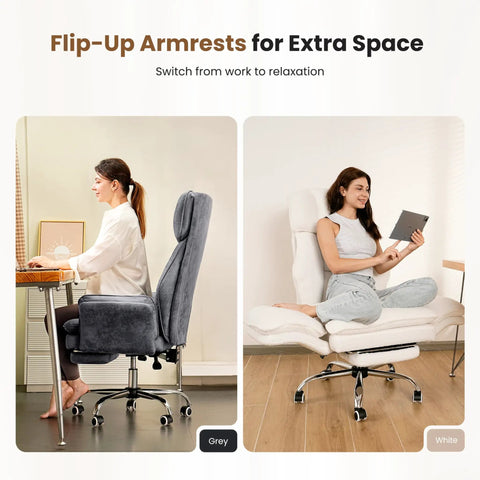 Big And Tall Office Chair With Flip Armrests For Pets And Cross Legged Sitting Boss Level Ergonomic Computer Gaming Chair With Foot Rest Teddy Fleece Wide Seat Reclining Desk Chair For Home Office