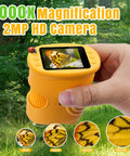 1000x Kid Friendly Handheld Digital Microscope For Kids With 2 Inch IPS Screen Rechargeable Pocket Scope in hand showing butterfly