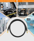 Heavy Duty Half Inch HVAC Vacuum Hose, 6 Ft Long, Fast Evacuation And Recovery, High Pressure Rated, Black Charge Hose, shown coiled.