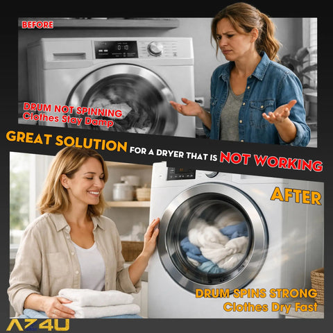 Before and after using Samsung Compatible Dryer Motor Replacement DFS270ZSEL1 Induction Motor for improved dryer performance.