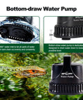 Low Water Level Drain Pump 243 GPH 26W Submersible With Bottom Suction for turtle tanks.