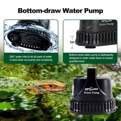 Low Water Level Drain Pump 243 GPH 26W Submersible With Bottom Suction for turtle tanks.