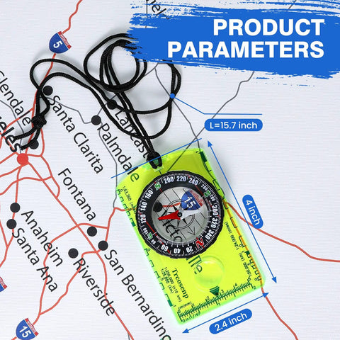 Trail Ready Outdoor Compass With Adjustable Declination Magnifier Ruler And Map Reading Scale on a map background