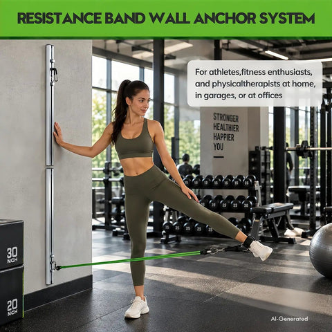 Heavy Duty Aluminum Anchor Mount For Wall Mounted Resistance Bands enables serious strength training with green resistance band.