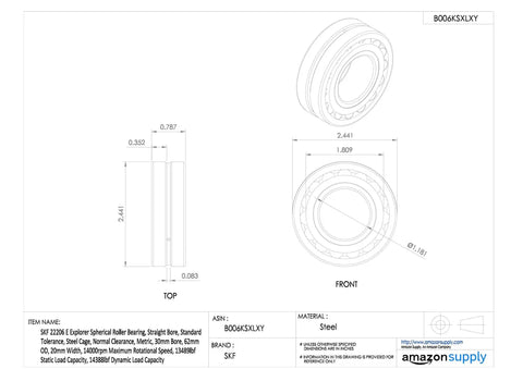 Rock Solid Spherical Roller Bearing With A Heavy Duty Steel Cage And Straight Bore dimensions and design view.