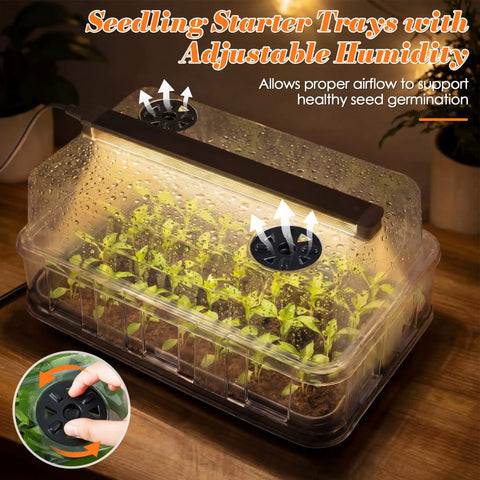 Seed Starter Tray With Grow Lights And Heating Tray, Pro Grade Adjustable Height Humidity Dome, Seed Germination Propagation Kit indoors