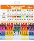 Go To Auto Fuse Kit With 168 Pcs Of Fuses From 2A To 40A, 114 Mini Blade And 54 Standard Fuses, Durable Aluminum Case.