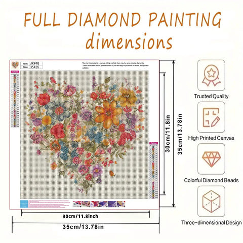 5D Diamond Painting Kit For Adults Heart Flower Design Easy To Use DIY Full Drill Gem Painting For Home Wall Decor 13.78x13.78